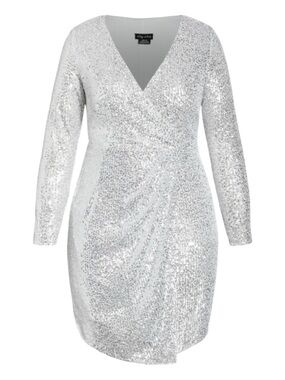 NWT City Chic Razzle Silver Sequin Long Sleeve Glamorous Dress Plus Size 18